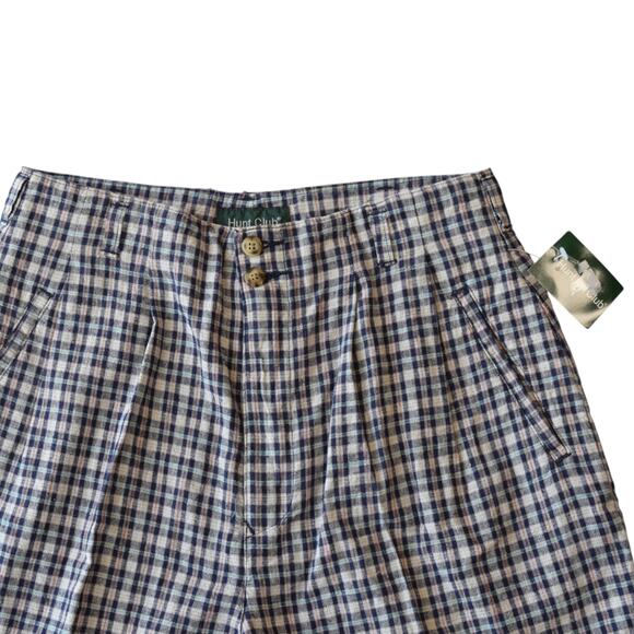 Vintage Deadstock Cotton Linen Plaid Pleated Shorts Size 30 Waist - Picture 2 of 5